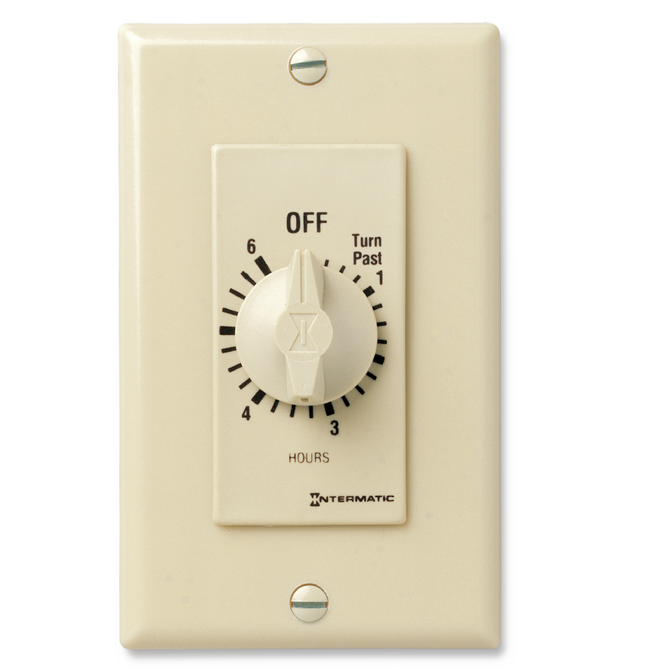 Intermatic FD6H, Spring Wound Countdown Timer, Decorator Style, 125-277V, 50/60 Hz, SPST, 6 Hour Max, Without Hold, Ivory