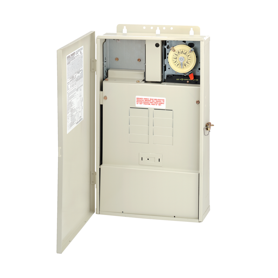 Intermatic T40004RT3, 100 A Load Center with 300 W Transformer and T104M Mechanism, 8-Breaker Spaces
