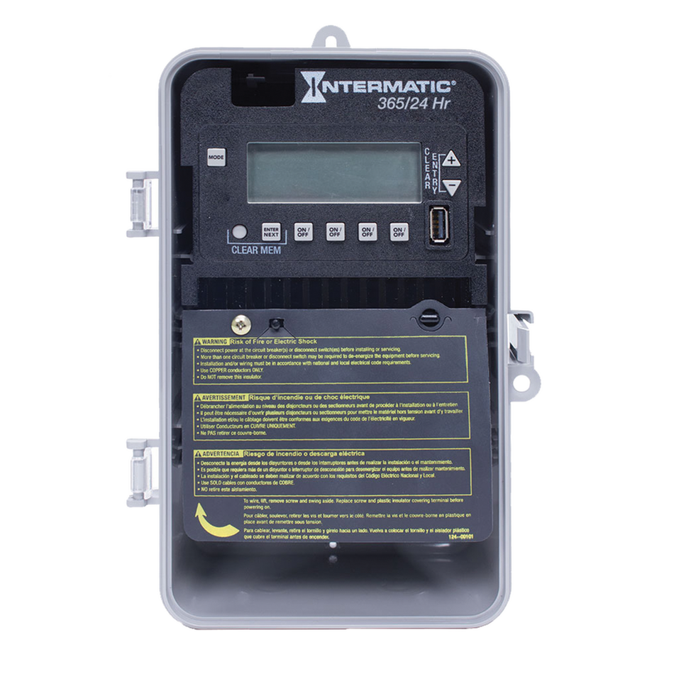 Intermatic ET2145CP, 24-Hour/365 Day 4-Circuit Electronic Control, Indoor/Outdoor Type 3R Plastic Enclosure, 4-SPST/2-DPST, 120-277 Volt