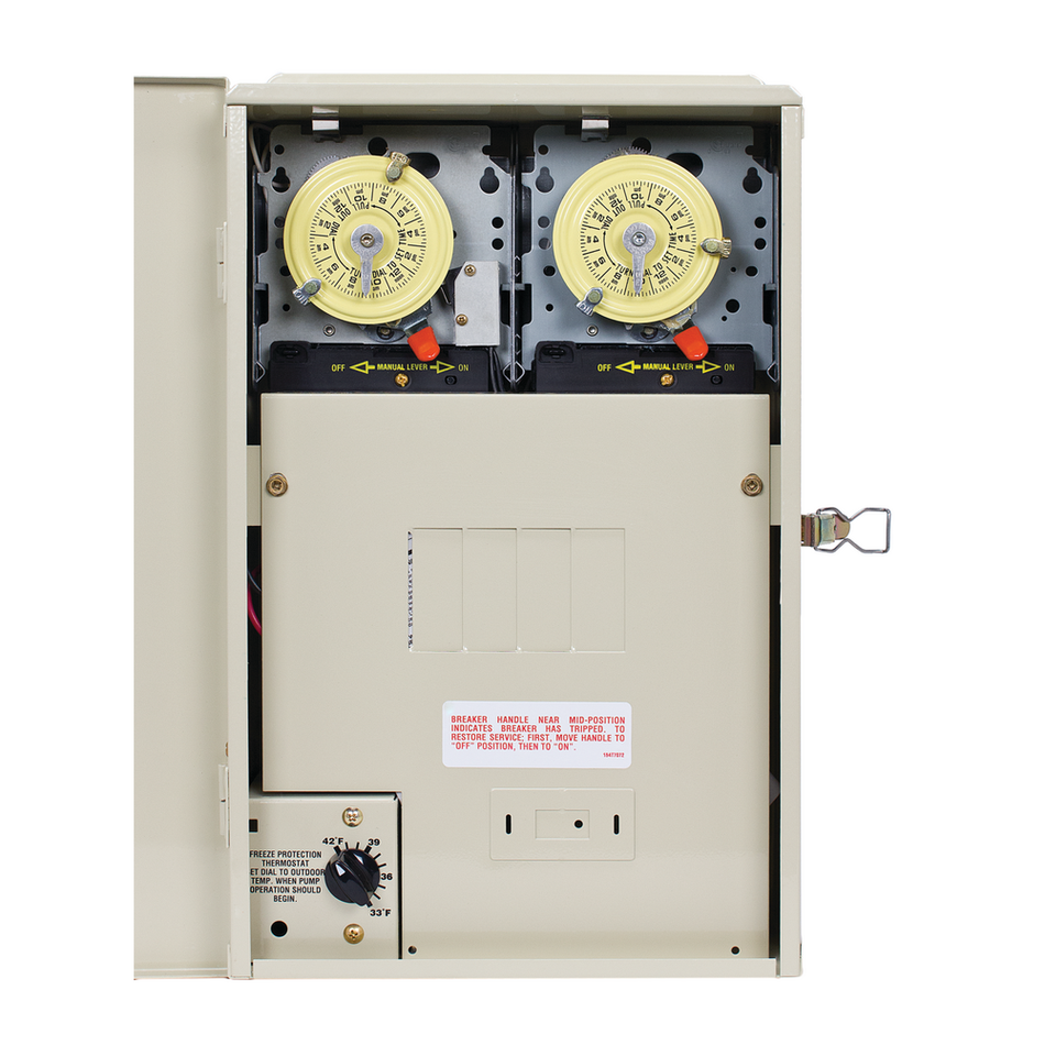 Intermatic PF1222TB1, Freeze Protection 4 Breaker Base Panel with 2 Timers and Thermostat for 240V Cleaner Applications, Heater Protection, Type 3R Metal Enclosure