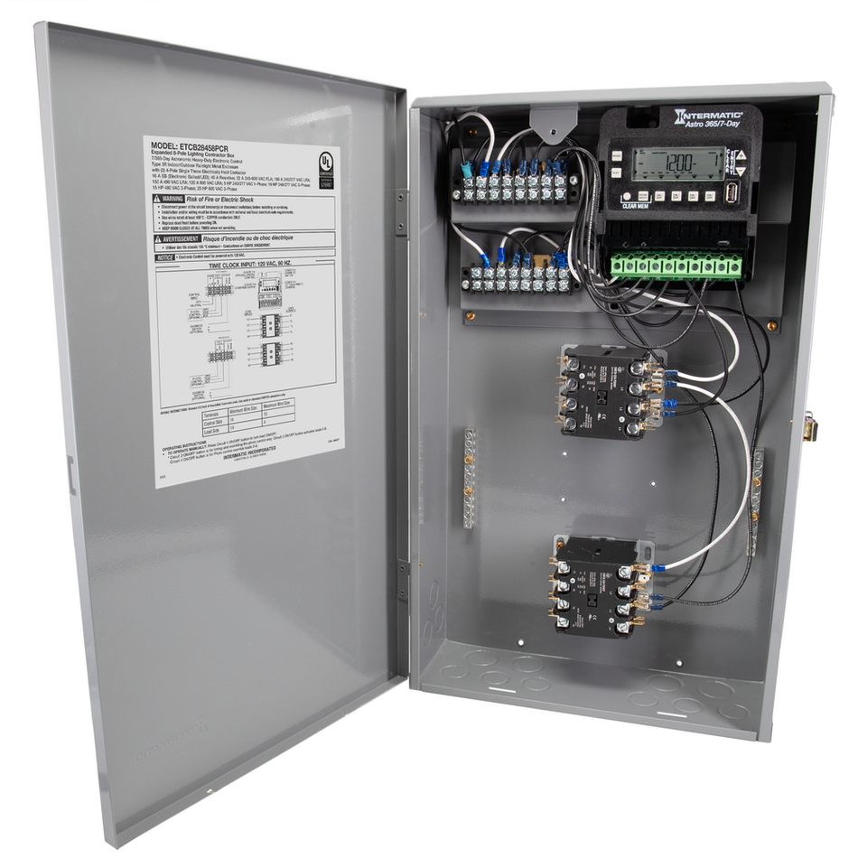 Intermatic ETCB28458PCR, Expanded 8-Pole Lighting Contractor Box, 120-600V, 60 Hz,2x 4PST, Outdoor Metal Enclosure