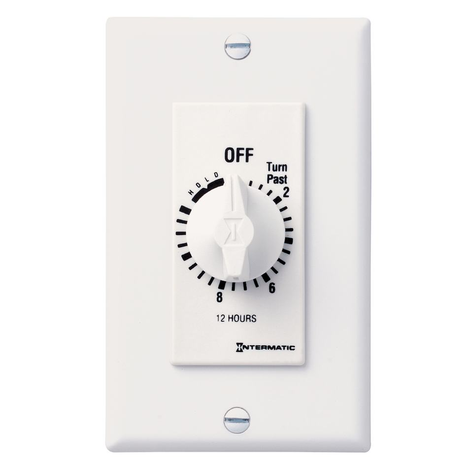 Intermatic FD12HHW, Spring Wound Countdown Timer, Decorator Style, 125-277V, 50/60 Hz, SPST, 12 Hour Max, With Hold, White