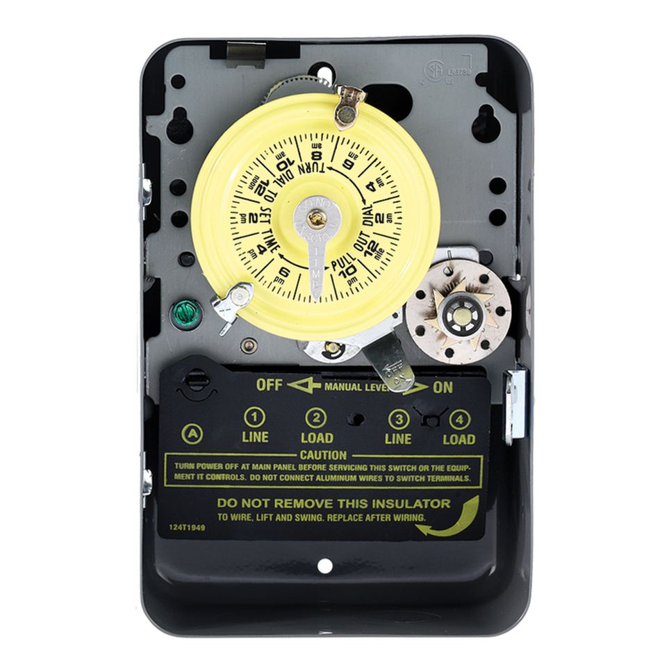 Intermatic T174, 24-Hour Mechanical Time Switch with Skip-a-Day, 208-277 VAC, 60Hz, DPST, Indoor Metal Enclosure, 1 Hour Interval