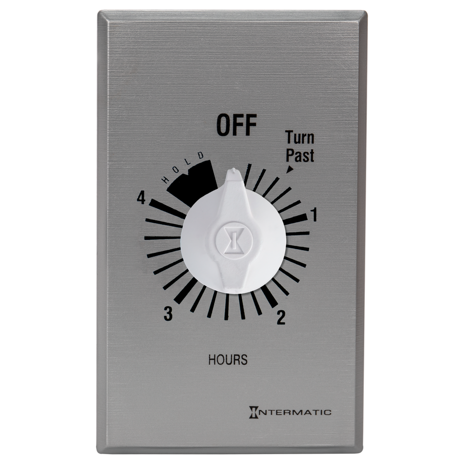 Intermatic FF34HH, Spring Wound Countdown Timer, Commercial, 125-277V, 50/60 Hz, SPDT, 4 Hour Max, With Hold, Silver