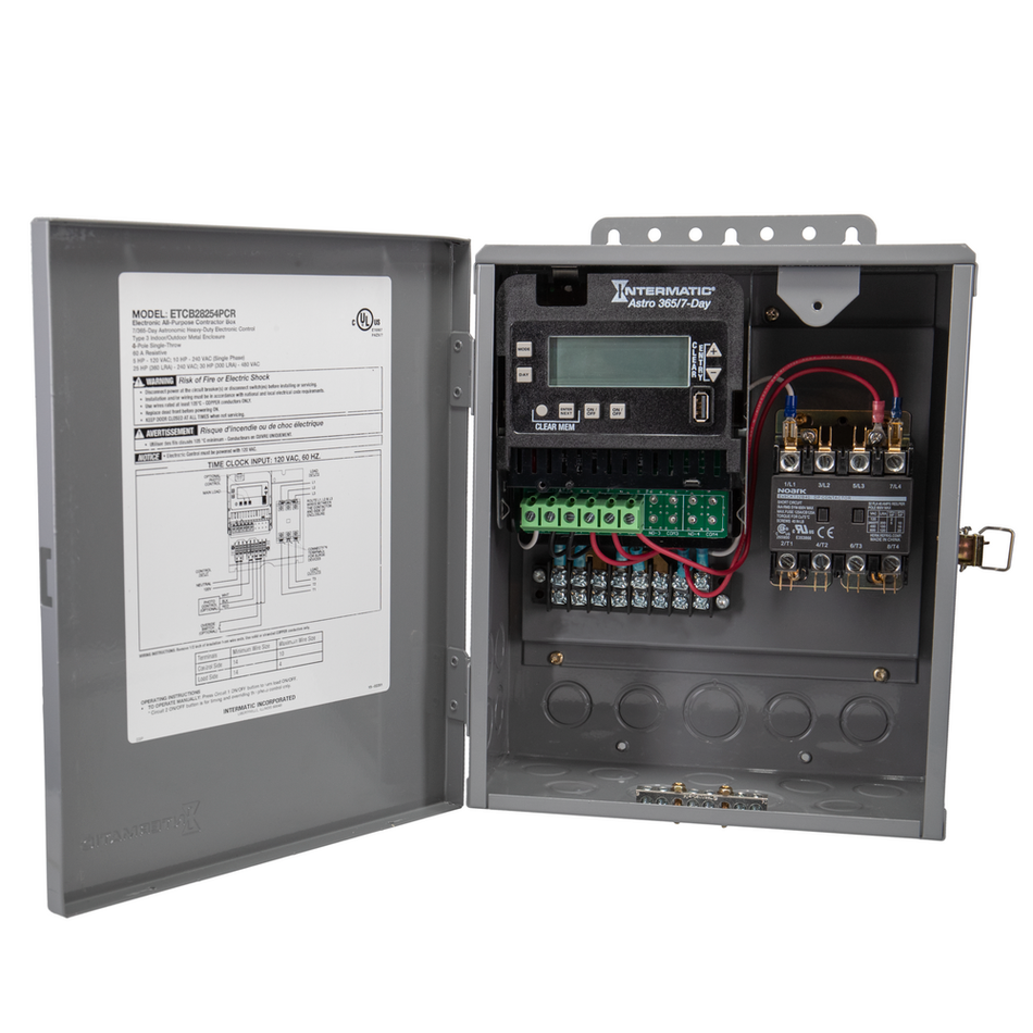 Intermatic ETCB28254PCR, Expanded 4-Pole Lighting Contractor Box, 120-600V, 60 Hz, 4PST, Indoor/Outdoor Metal Enclosure
