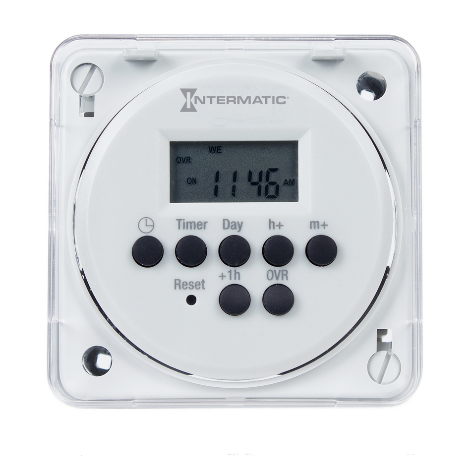 Intermatic FM1D20E-LV, 24-Hour or 7-Day 12/24 VDC, 24 VAC Electronic Flush Mount Module, 15 A, 20 Setpoint Programs, SPDT