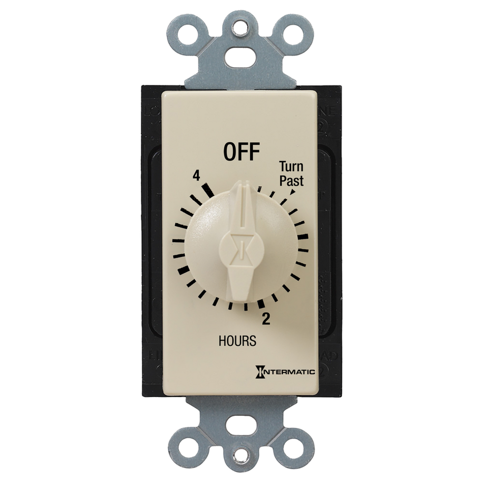 Intermatic FD34H, Spring Wound Countdown Timer, Decorator Style, 125-277V, 50/60 Hz, SPDT, 4 Hour Max, Without Hold, Ivory