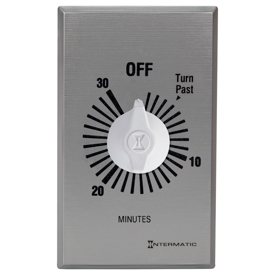 Intermatic FF330M, Spring Wound Countdown Timer, Commercial, 125-277V, 50/60 Hz, SPDT, 30 Minute Max, Without Hold, Silver