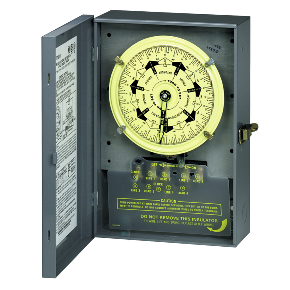 Intermatic T7801BC, 7-Day Mechanical Time Switch, 120 VAC, 60Hz, 2 NO/2 NC, Indoor Metal Enclosure, 3.5 Hour Interval
