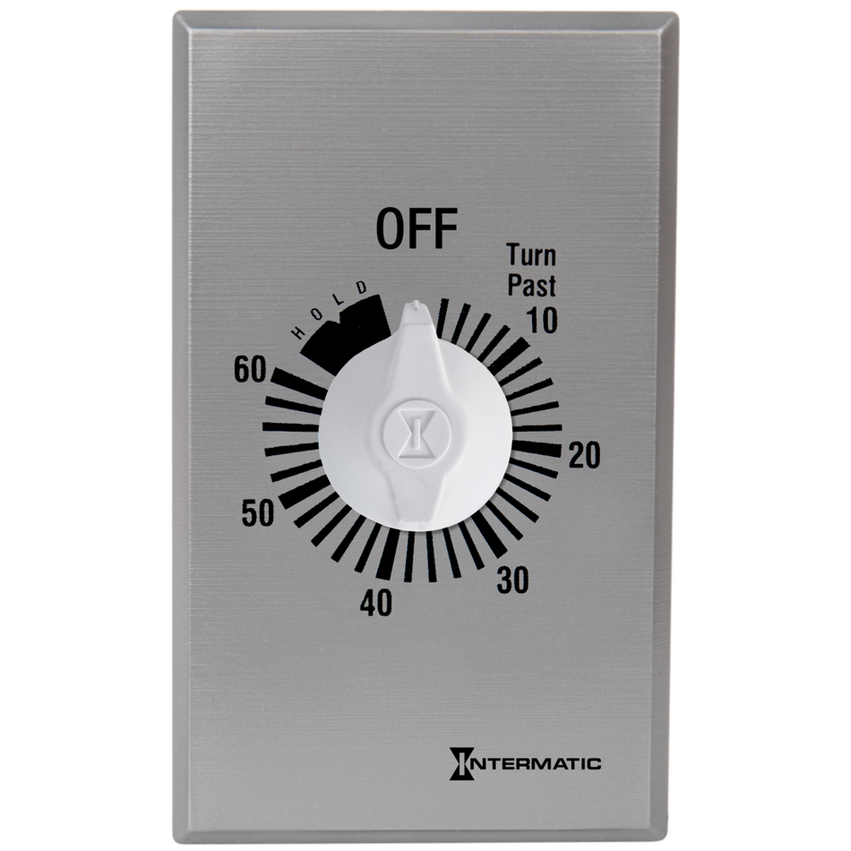 Intermatic FF60MHC, Spring Wound Countdown Timer, Commercial, 125-277V, 50/60 Hz, SPST, 60 Minute Max, With Hold, Silver