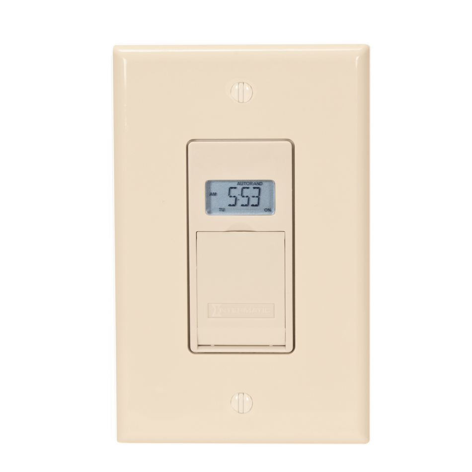 Intermatic EJ600A, 7-Day Standard Programmable Timer, On/Off Settings per Day, 1800W Incandescent, Single Pole or 3 Way, 120V, 12A, Light Almond