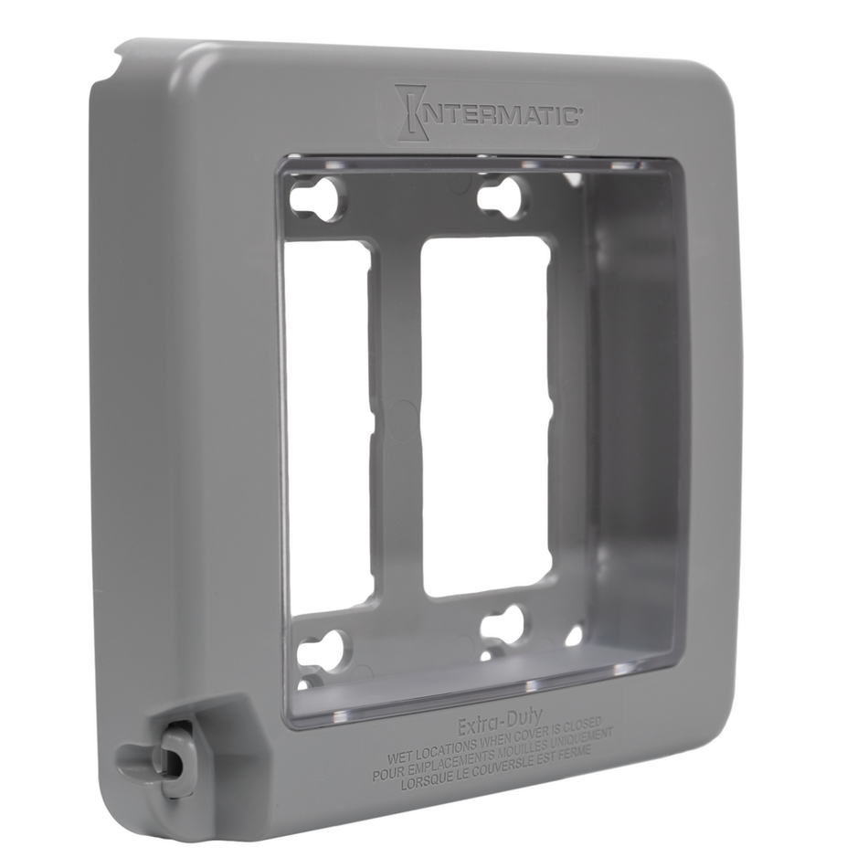 Intermatic WP7200G, Low-Profile Extra-Duty Plastic In-Use Weatherproof Cover, Double-Gang, Vrt, Gray