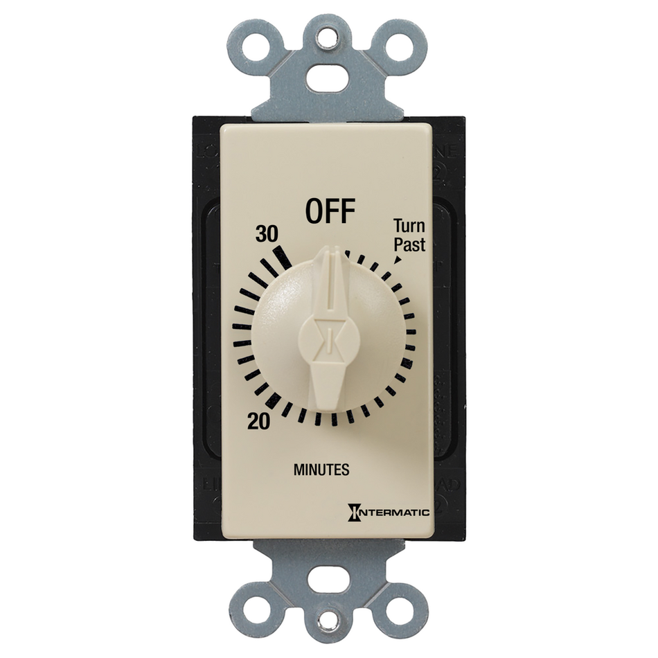Intermatic FD430M, Spring Wound Countdown Timer, Decorator Style, 125-277V, 50/60 Hz, DPST, 30 Minute Max, Without Hold, Ivory