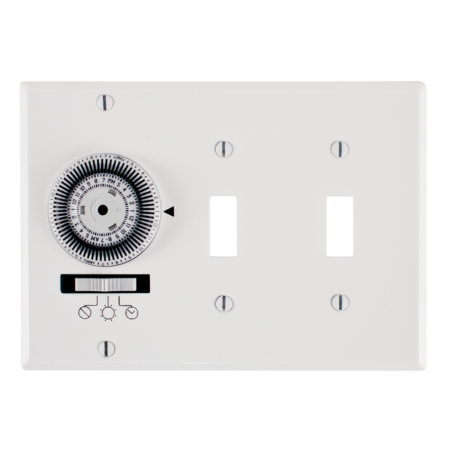 Intermatic KM2ST-3G, 24-Hour Heavy-Duty Mechanical In-Wall Timer, Timer and Toggle Switch, 120 VAC, 20A, SPST, 3 Gang, White