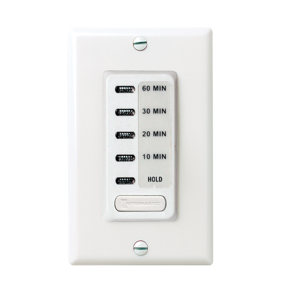 Intermatic EI210W, In-Wall Electronic Countdown Timer, 10/20/30/60 Min. Time Range, Single Pole, Max. 1800 Watt, 120 Volt, White ﻿