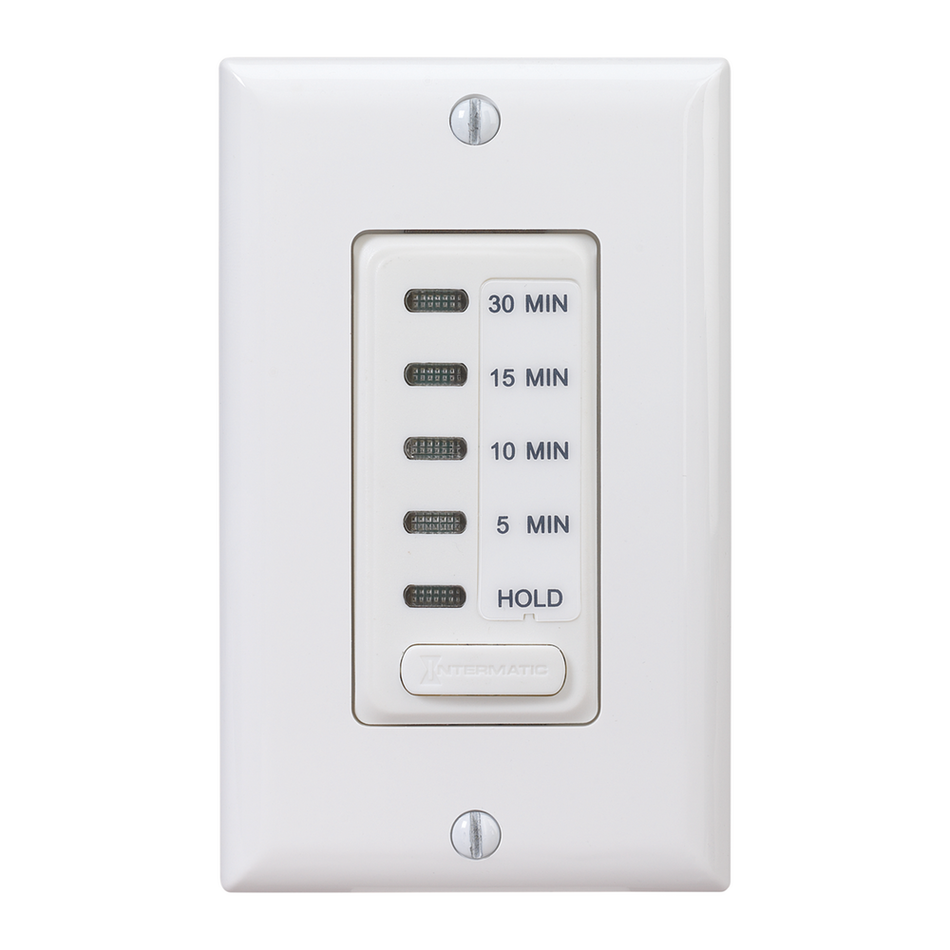 Intermatic EI200W, In-Wall Electronic Countdown Timer, 5/10/15/30 Min. Time Range, Single Pole, Max. 1800 Watt, 120 Volt, White ﻿
