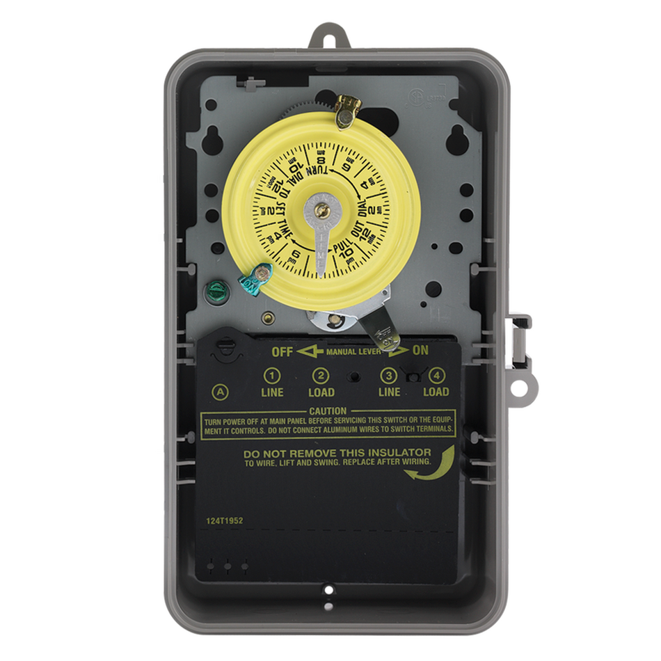 Intermatic T103PCD82, 24-Hour Mechanical Time Switch, 120 VAC, 60Hz, DPST, Indoor/Outdoor Plastic with See-Through Door Enclosure, 1 Hour Interval
