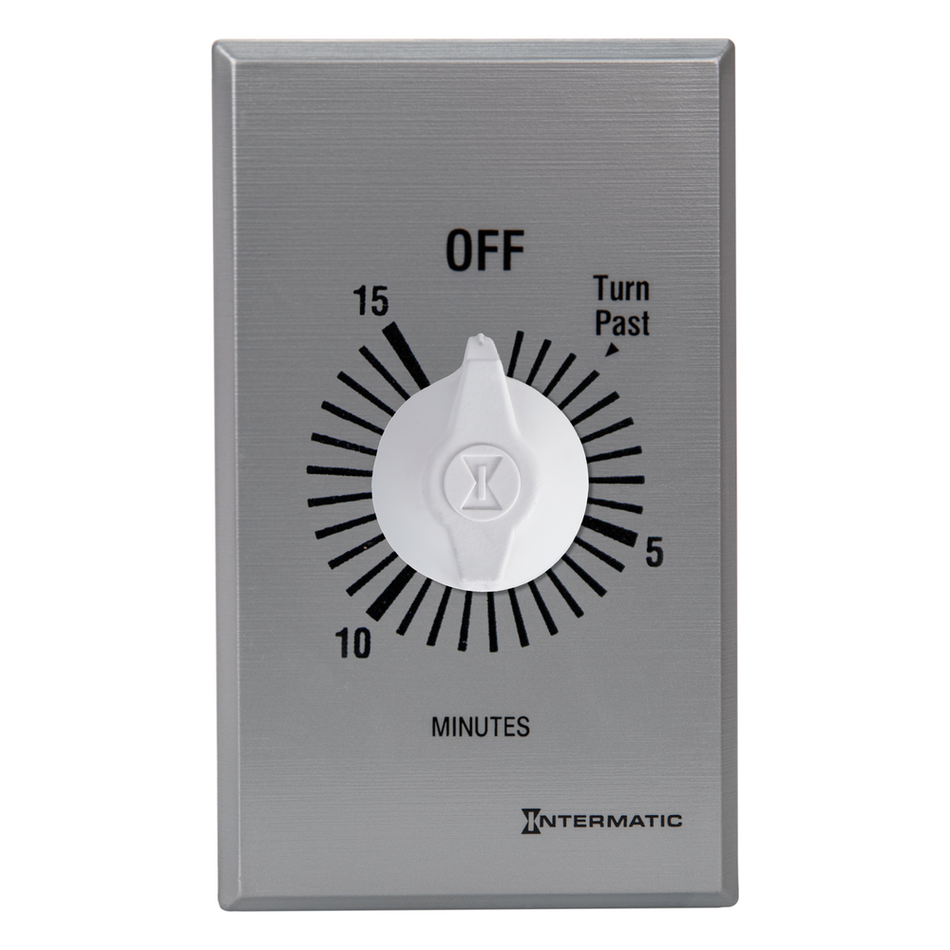 Intermatic FF315M, Spring Wound Countdown Timer, Commercial, 125-277V, 50/60 Hz, SPDT, 15 Minute Max, Without Hold, Silver