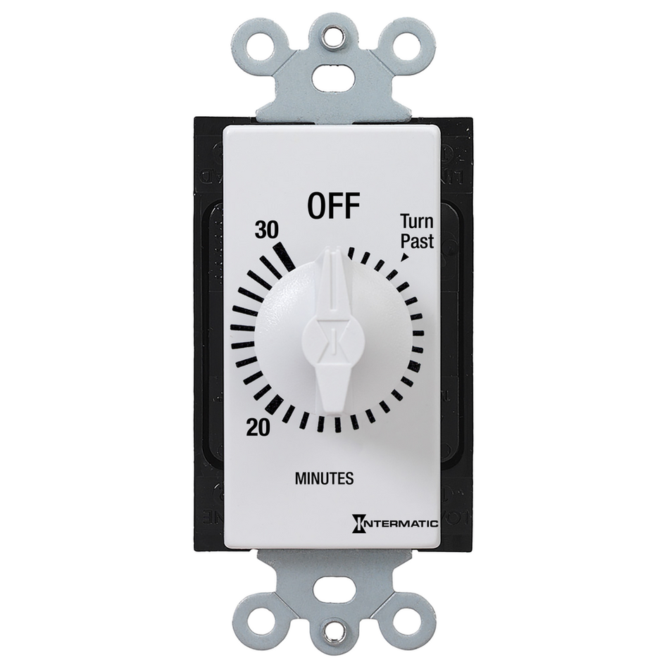 Intermatic FD430MW, Spring Wound Countdown Timer, Decorator Style, 125-277V, 50/60 Hz, DPST, 30 Minute Max, Without Hold, White