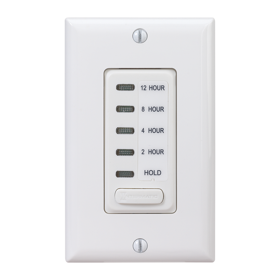 Intermatic EI230W, In-Wall Electronic Countdown Timer, 2/4/8/12 Hr. Time Range, Single Pole, Max. 1800 Watt, 120 Volt, White ﻿