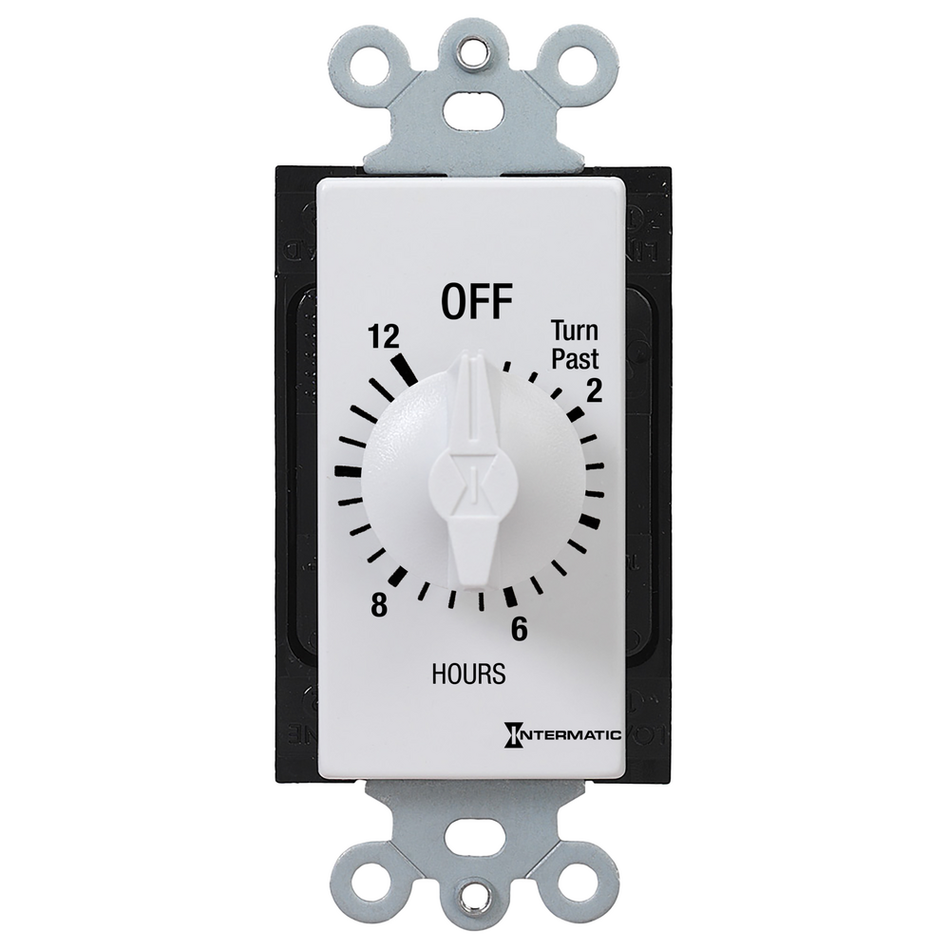 Intermatic FD12HWC, Spring Wound Countdown Timer, Decorator Style, 125-277V, 50/60 Hz, SPST, 12 Hour Max, Without Hold, White