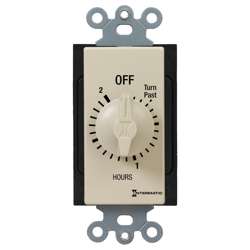 Intermatic FD32H, Spring Wound Countdown Timer, Decorator Style, 125-277V, 50/60 Hz, SPDT, 2 Hour Max, Without Hold, Ivory