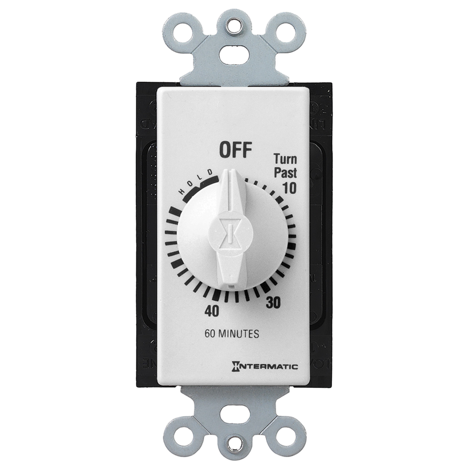 Intermatic FD60MHW, Spring Wound Countdown Timer, Decorator Style, 125-277V, 50/60 Hz, SPST, 60 Minute Max, With Hold, White
