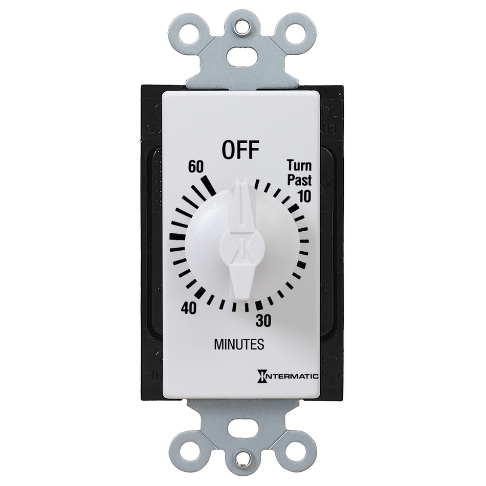Intermatic FD460MW, Spring Wound Countdown Timer, Decorator Style, 125-277V, 50/60 Hz, DPST, 60 Minute Max, Without Hold, White