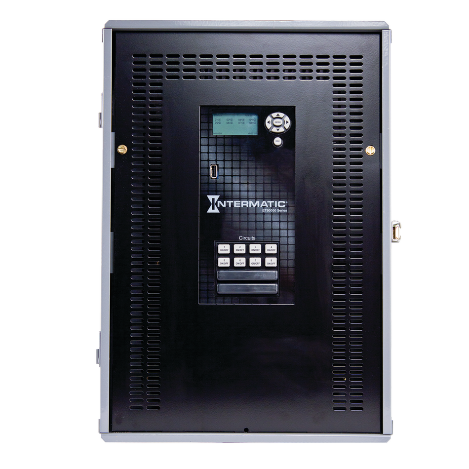 Intermatic ET90815CR, Astronomic 365-Day 8-Circuit Electronic Control, NEMA 3R Outdoor Metal Enclosure, 8-SPDT/4-DPDT, 120-277 Volt, Ethernet Included