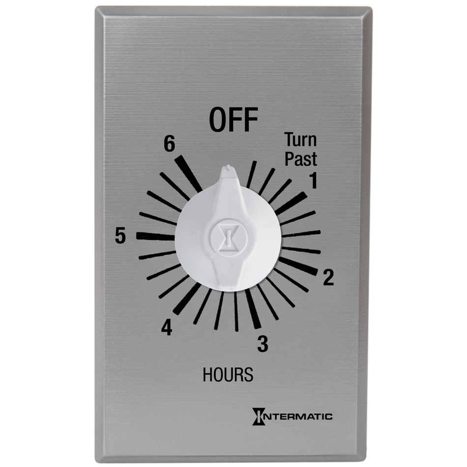 Intermatic FF6H, Spring Wound Countdown Timer, Commercial, 125-277V, 50/60 Hz, SPST, 6 Hour Max, Without Hold, Silver