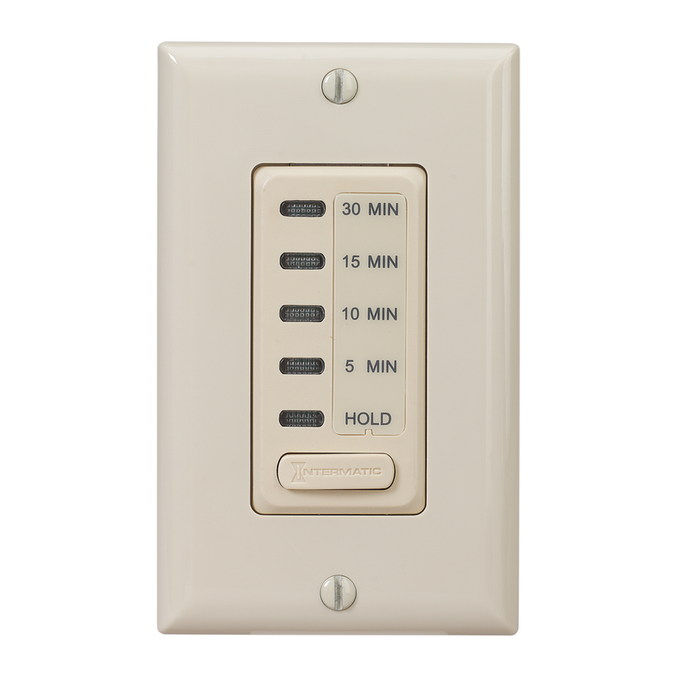 Intermatic EI200, In-Wall Electronic Countdown Timer, 5/10/15/30 Min. Time Range, Single Pole, Max. 1800 Watt, 120 Volt, Ivory