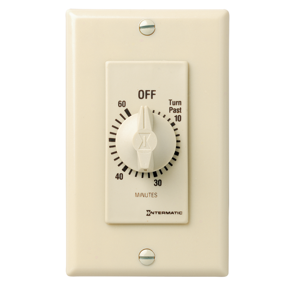 Intermatic FD60MC, Spring Wound Countdown Timer, Decorator Style, 125-277V, 50/60 Hz, SPST, 60 Minute Max, Without Hold, Ivory