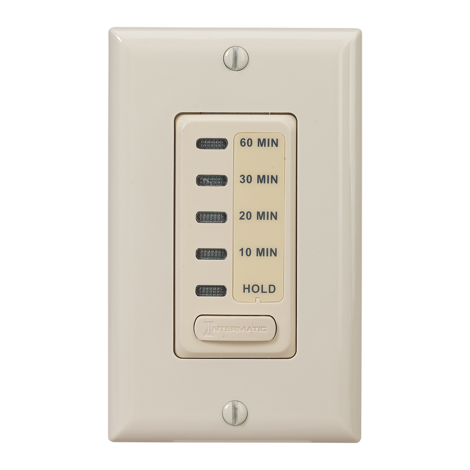 Intermatic EI210, In-Wall Electronic Countdown Timer, 10/20/30/60 Min. Time Range, Single Pole, Max. 1800 Watt, 120 Volt, Ivory ﻿