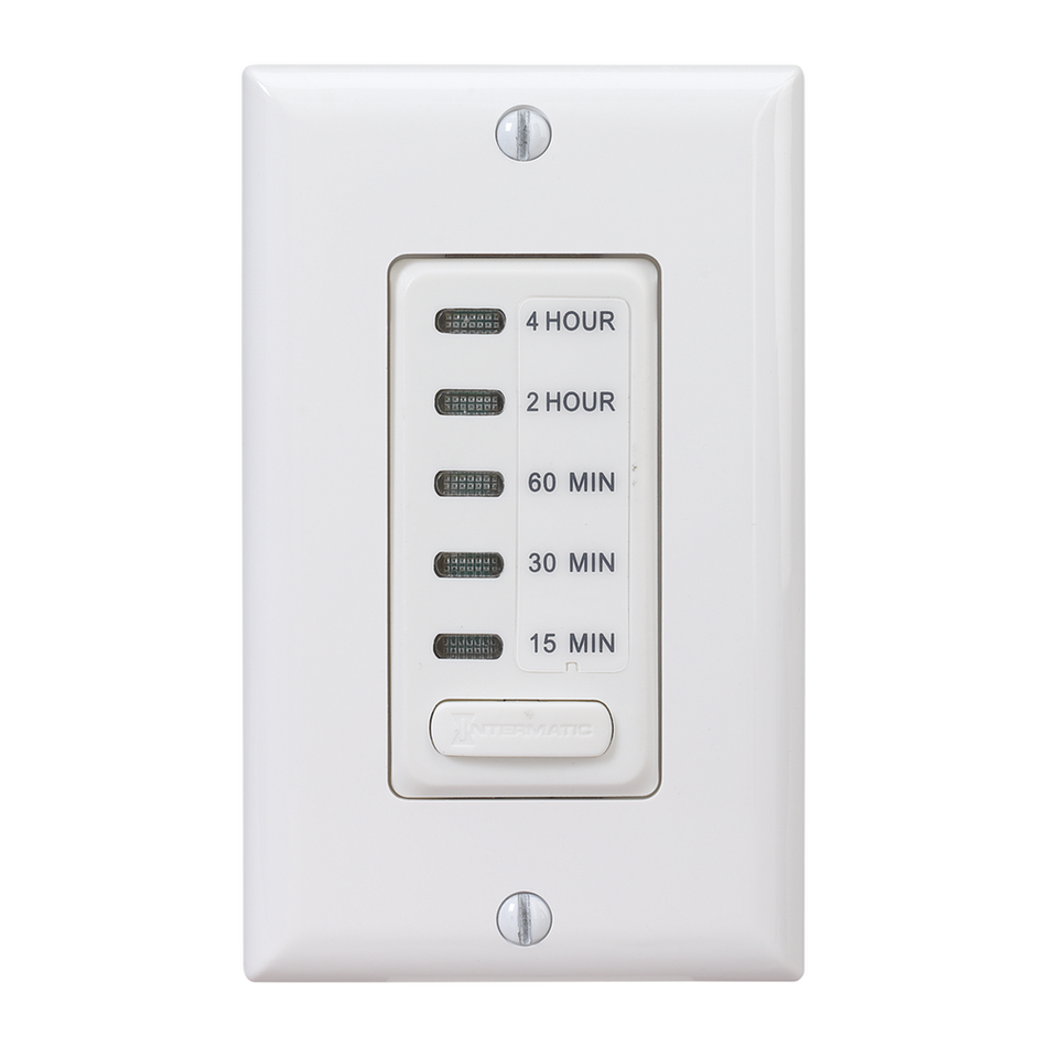 Intermatic EI215W, In-Wall Electronic Countdown Timer, 15/30/60 Min.  2/4 Hr. Time Range, Single Pole, Max. 1800 Watt, 120 Volt, White
