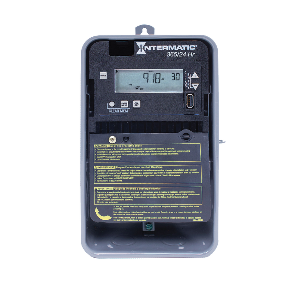 Intermatic ET2105CR, 24-Hour/365 Day 1-Circuit Electronic Control, Indoor/Outdoor Nema 3R Metal Enclosure, SPST, 120-277 Volt