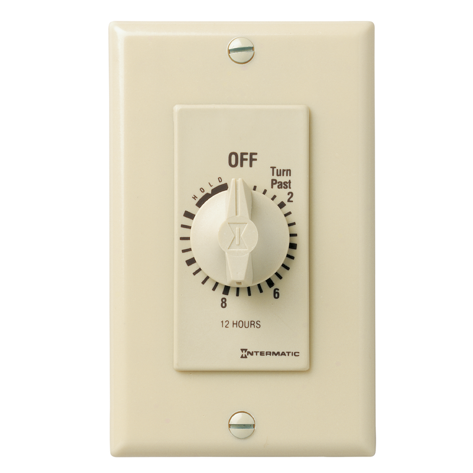 Intermatic FD12HH, Spring Wound Countdown Timer, Decorator Style, 125-277V, 50/60 Hz, SPST, 12 Hour Max, With Hold, Ivory