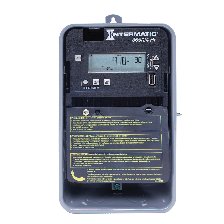 Intermatic ET2115CR, 24-Hour/365 Day 1-Circuit Electronic Control, Indoor/Outdoor Nema 3R Metal Enclosure, SPDT, 120-277 Volt