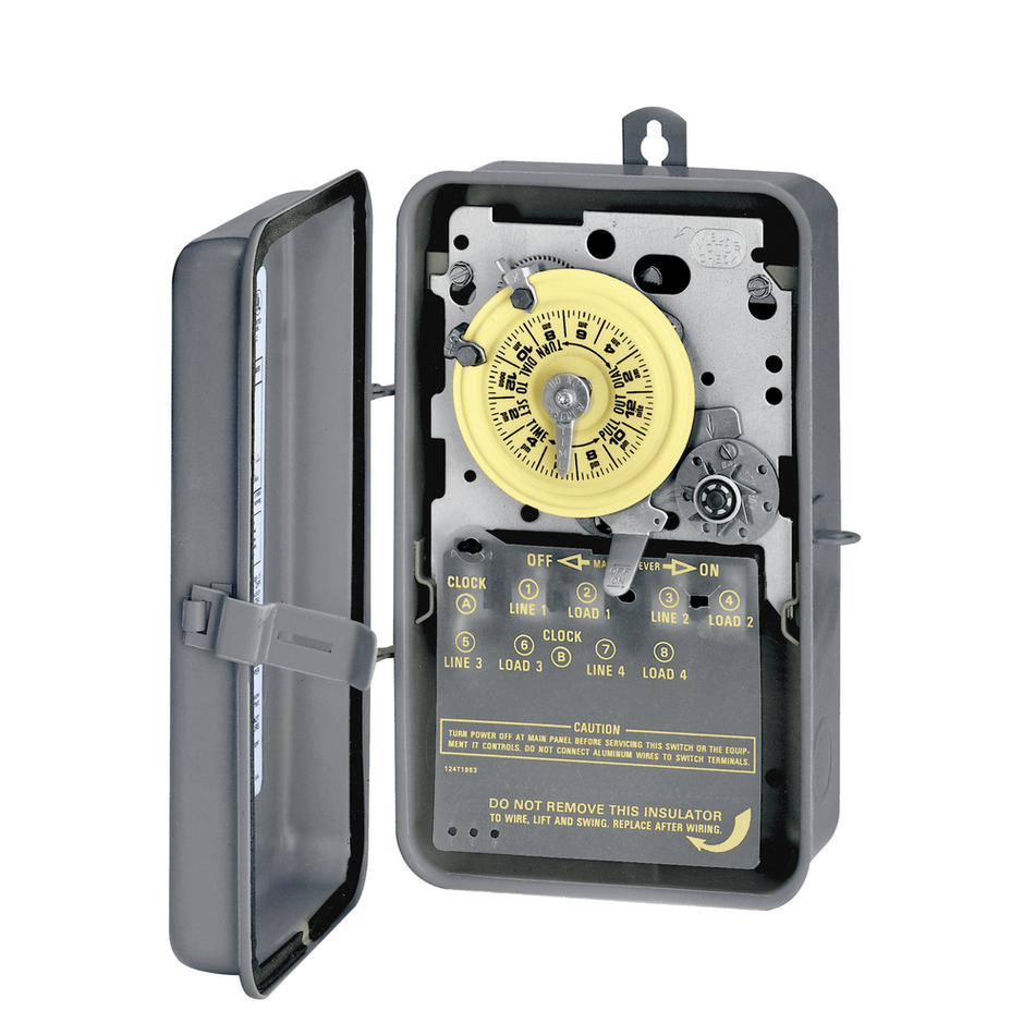 Intermatic T1205R, 24-Hour Mechanical Time Switch, 480 VAC, 60Hz, DPST, Indoor/Outdoor Metal Enclosure, 1 Hour Interval