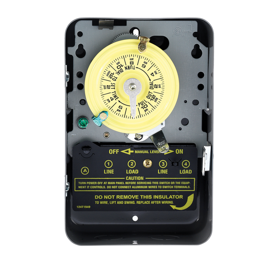 Intermatic T104-20, Mechanical Water Heater Time Switch, 208-277 VAC, 60Hz, DPST, Indoor Metal Enclosure, 1 Hour Interval