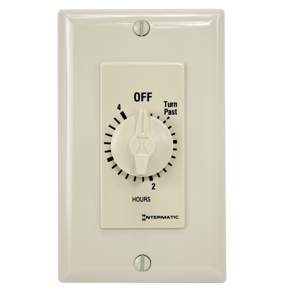 Intermatic FD4H, Spring Wound Countdown Timer, Decorator Style, 125-277V, 50/60 Hz, SPST, 4 Hour Max, Without Hold, Ivory