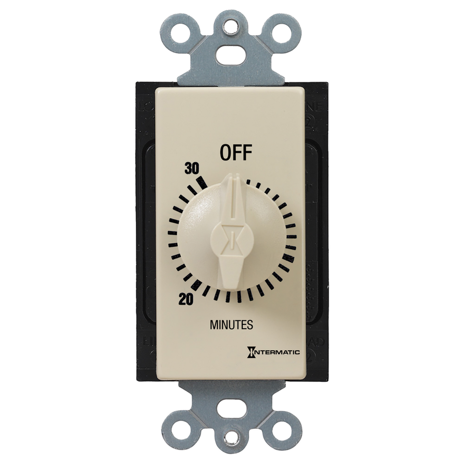 Intermatic FD30MC, Spring Wound Countdown Timer, Decorator Style, 125-277V, 50/60 Hz, SPST, 30 Minute Max, Without Hold, Ivory
