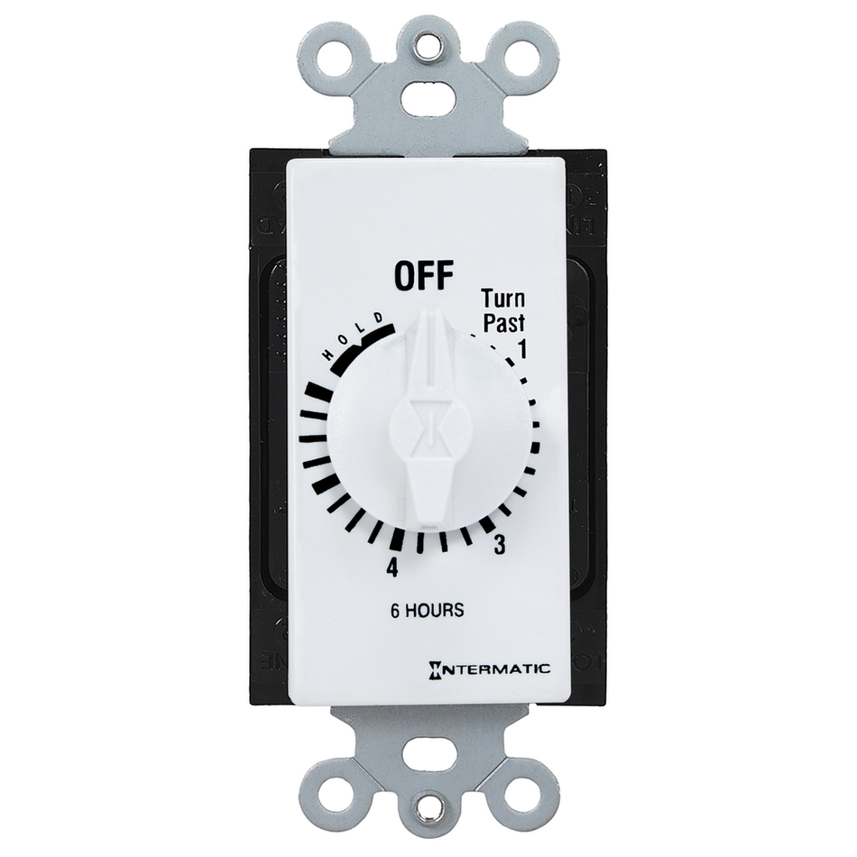 Intermatic FD6HHW, Spring Wound Countdown Timer, Decorator Style, 125-277V, 50/60 Hz, SPST, 6 Hour Max, With Hold, White