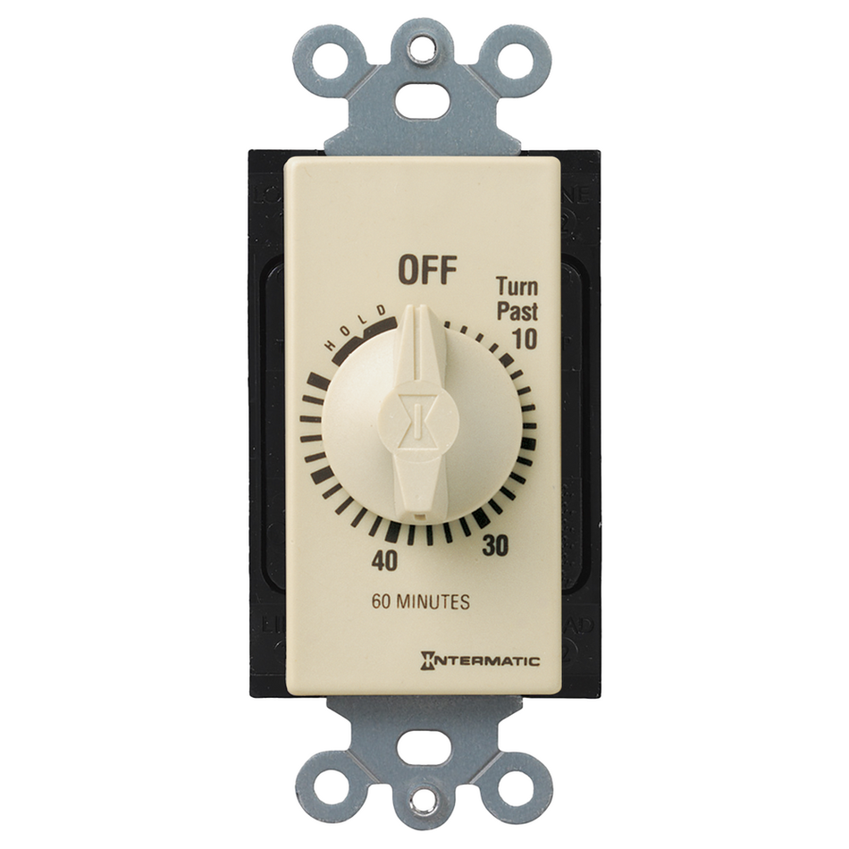 Intermatic FD60MH, Spring Wound Countdown Timer, Decorator Style, 125-277V, 50/60 Hz, SPST, 60 Minute Max, With Hold, Ivory
