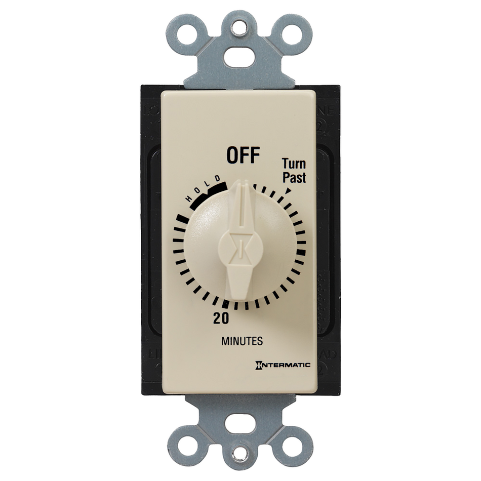 Intermatic FD30MH, Spring Wound Countdown Timer, Decorator Style, 125-277V, 50/60 Hz, SPST, 30 Minute Max, With Hold, Ivory