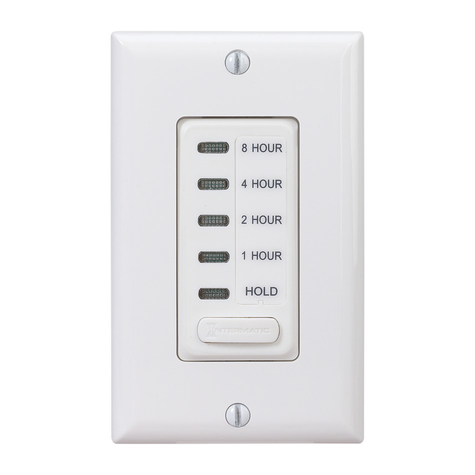 Intermatic EI220W-1, In-Wall Electronic Countdown Timer with Preset Times, 1/2/4/8 Hr. Time Range, Single Pole, Max. 1800 Watt, 120 Volt, White