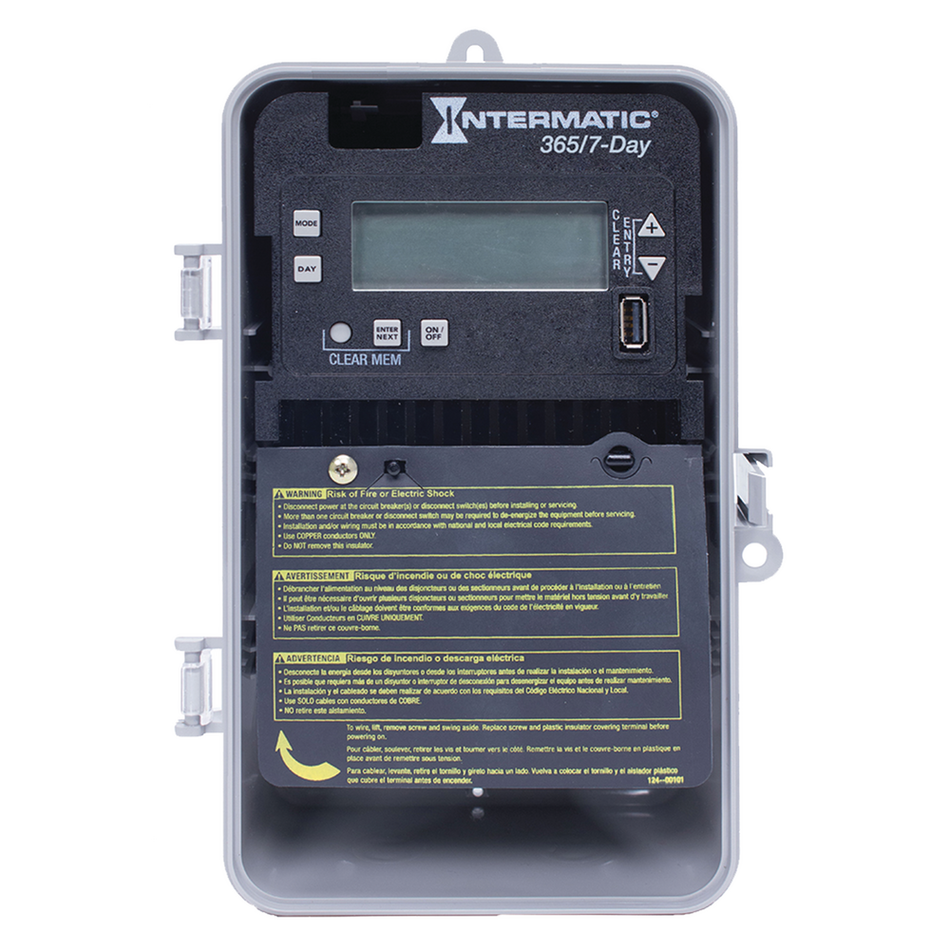 Intermatic ET2705CP, 7-Day/365 Day 1-Circuit Electronic Control, Indoor/Outdoor Type 3R Plastic Enclosure, SPST, 120-277 Volt