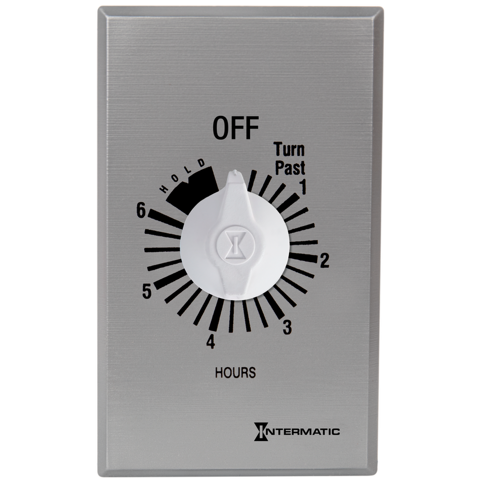 Intermatic FF6HH, Spring Wound Countdown Timer, Commercial, 125-277V, 50/60 Hz, SPST, 6 Hour Max, With Hold, Silver