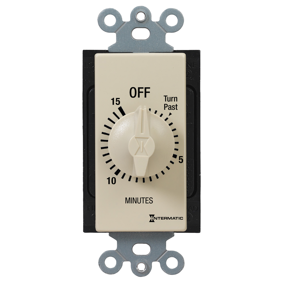 Intermatic FD415M, Spring Wound Countdown Timer, Decorator Style, 125-277V, 50/60 Hz, DPST, 15 Minute Max, Without Hold, Ivory