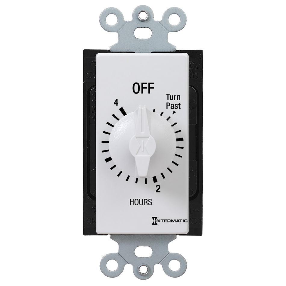 Intermatic FD4HW, Spring Wound Countdown Timer, Decorator Style, 125-277V, 50/60 Hz, SPST, 4 Hour Max, Without Hold, White