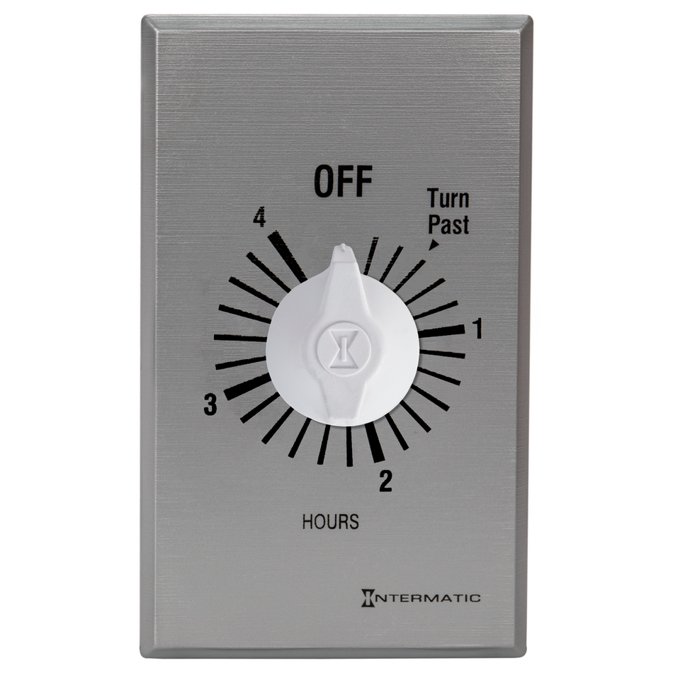 Intermatic FF34H, Spring Wound Countdown Timer, Commercial, 125-277V, 50/60 Hz, SPDT, 4 Hour Max, Without Hold, Silver